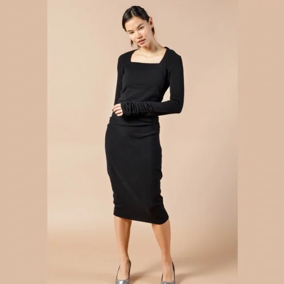 Sz Large Black Cashmere Sweater Dress, Knit Midi Length Long Sleeve Dress NWT - Picture 5 of 14